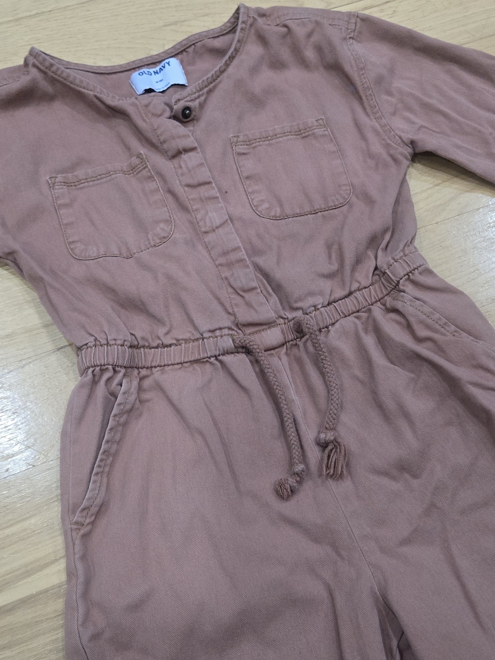 Kids Old Navy Tan Long-Sleeve Utility Jumpsuit - Picture 3 of 6